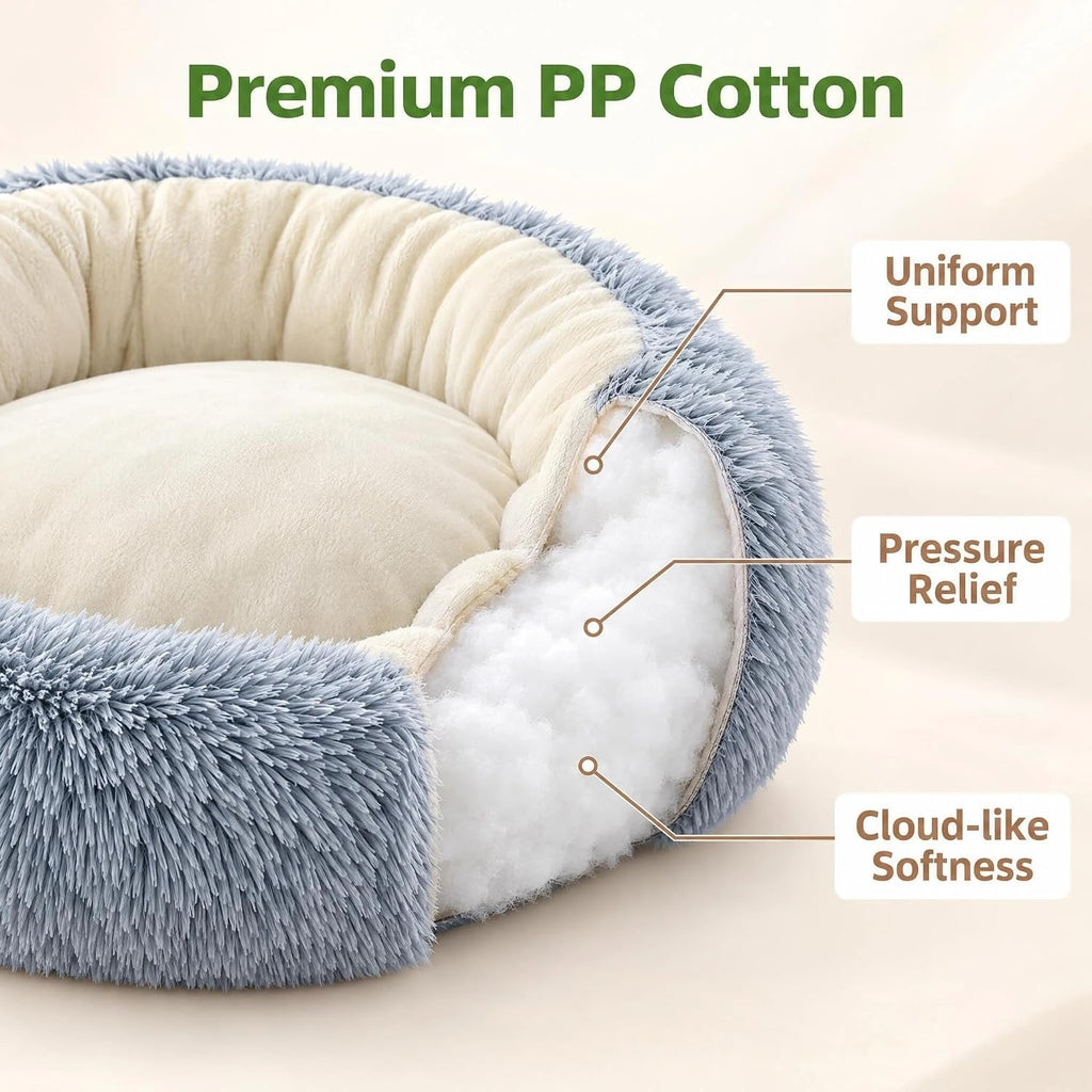 Calming Donut Pet Bed, Grey 19.7in for Cats Small Medium Dogs
