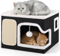 Shikha Cat Bed House for Indoor Cats with Fluffy Ball and Scratch Pad Black