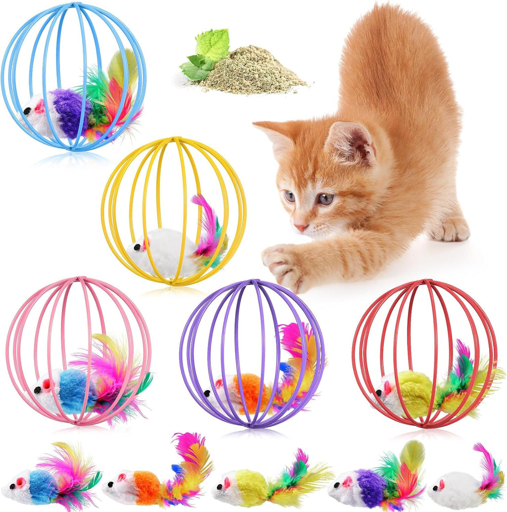 Jecery 5 Pcs Cat Toys Spring,Metal Cage,Multicolor