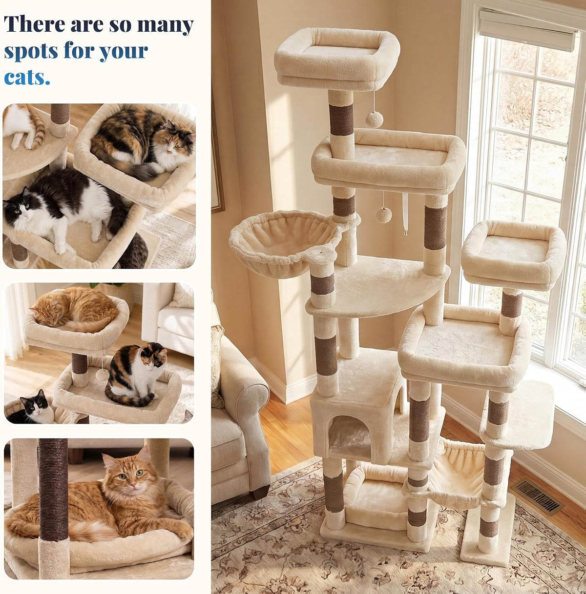 Hey-brother Cat Tree Tower, Wide Base, 5 Platforms for Multi-Cats, MPJ074MJ