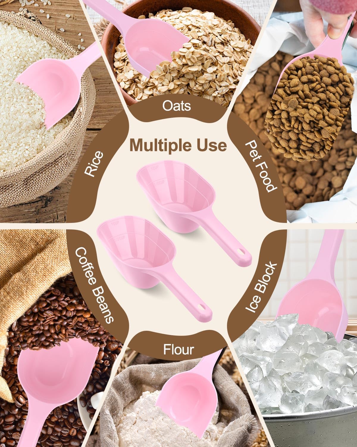 2 PACK Dog Food Scoop,1 Cup Capacity Pet Food Scoop For Dog and Cat (Pink)
