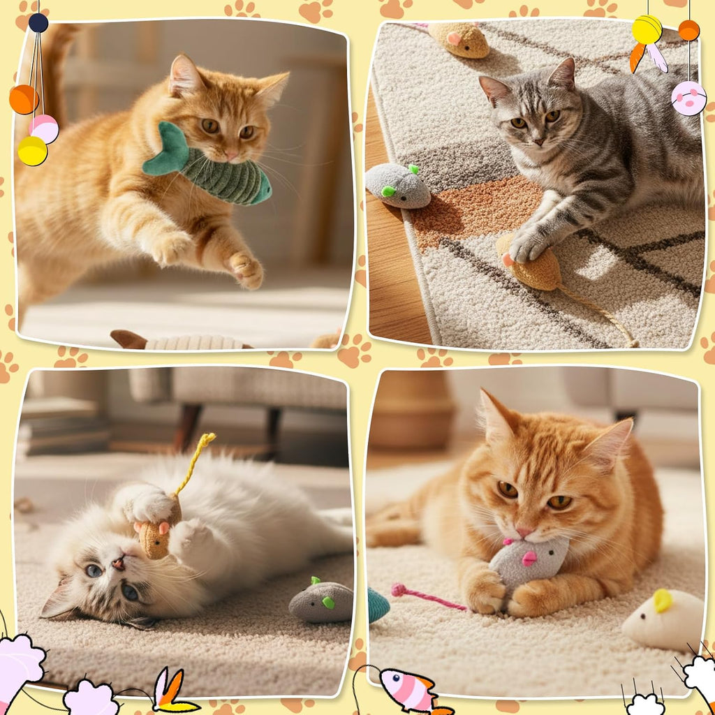Leitee Cat Toys Bulk Plush Mice Set Fish for Indoor Kittens Puppies