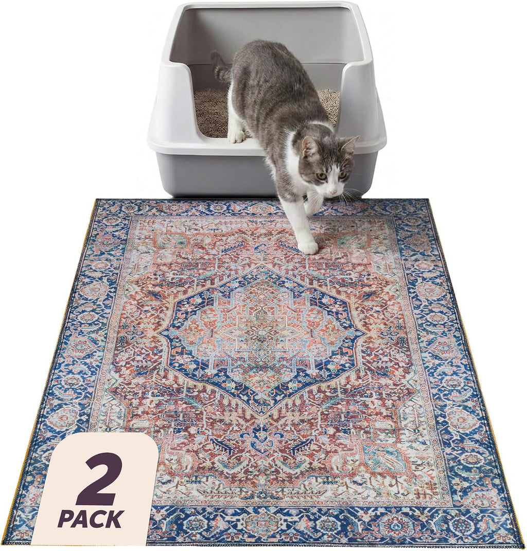 Lovewag Cat Litter Mat, Litter Box Mat, Rustic Terracotta, 36x48, 2 Pack | Washable litter mat cover, kitty litter mat & cat mat for litter box, litter trapping mat, prevents tracking, multi-cat