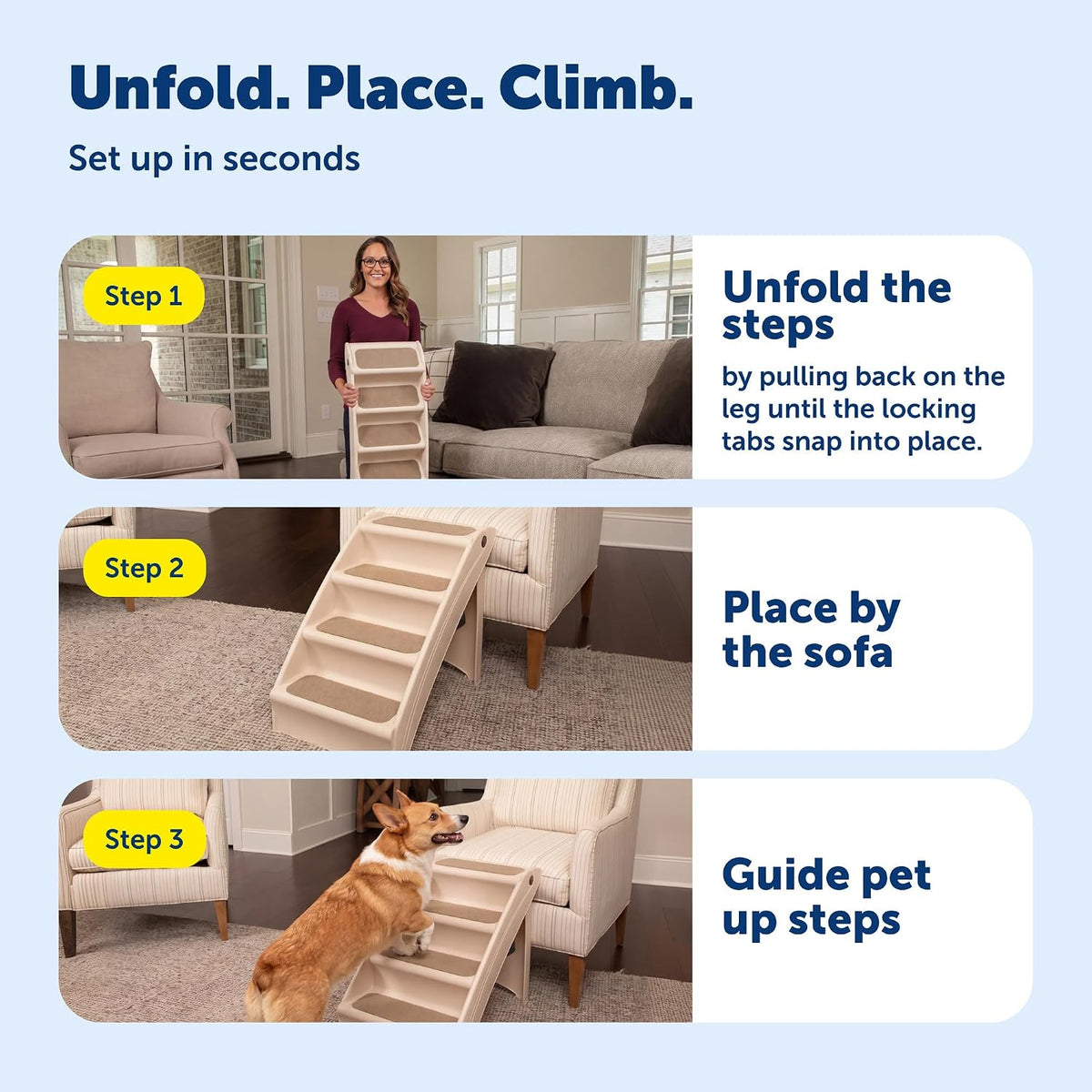 PetSafe CozyUp Folding Dog Stairs, 20 in Tall, Gray