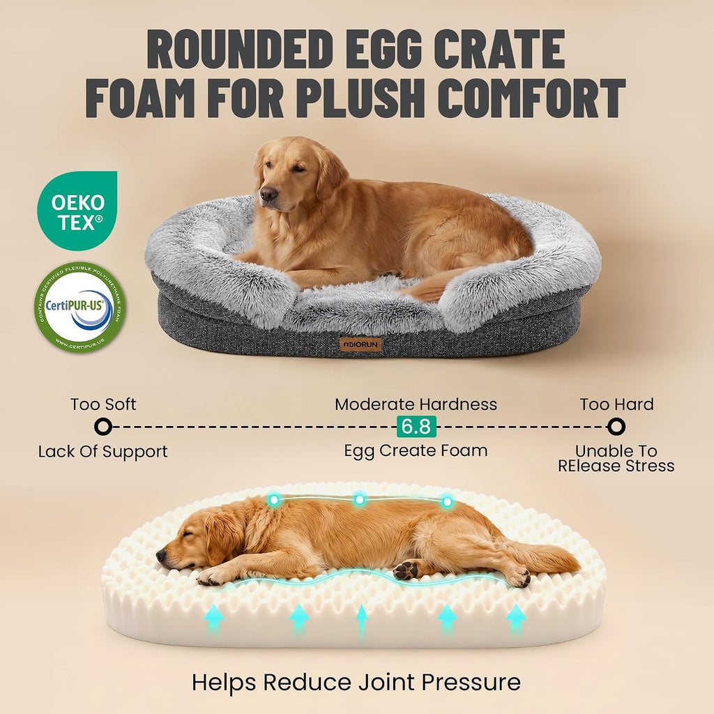 Miorun Fluffy Orthopedic Dog Beds Large Sized Dog, 48" Bolster Sofa Bed