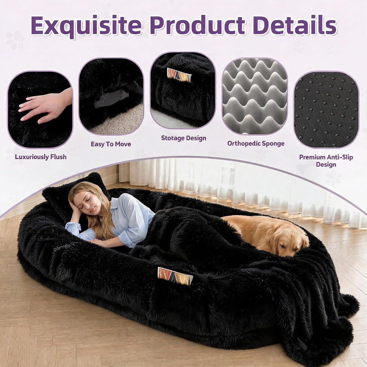 Human Dog Bed, Oversized Plush Lounger Bed with Plump Pillow and Blanket