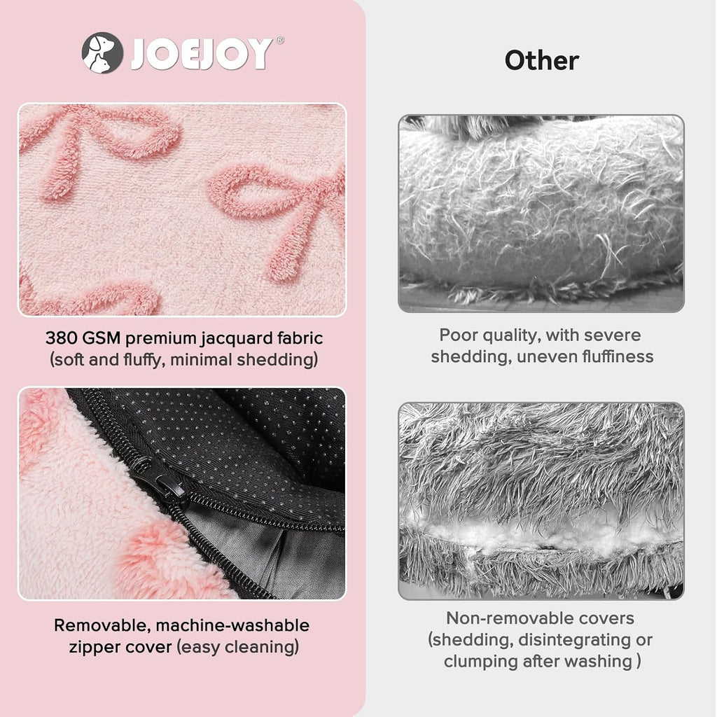 JOEJOY Jacquard Donut Round Small Dog Beds,Pink 23x23x8in, Removable Washable Cover, Cute Pattern, Ultra Soft Fluffy Calming Pet Bed with Thick Supportive Bolster