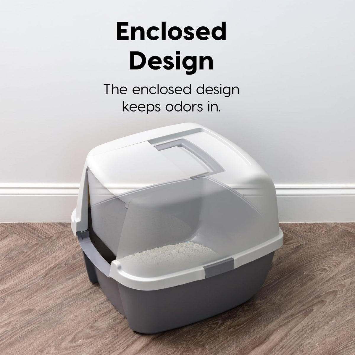 IRIS USA Large Front Door Cat Litter Box, Walk-in Entry, Gray | Easy Access Needs, Private Enclosure Design, Covered Walk-Through, Contained Environment, Privacy Hood