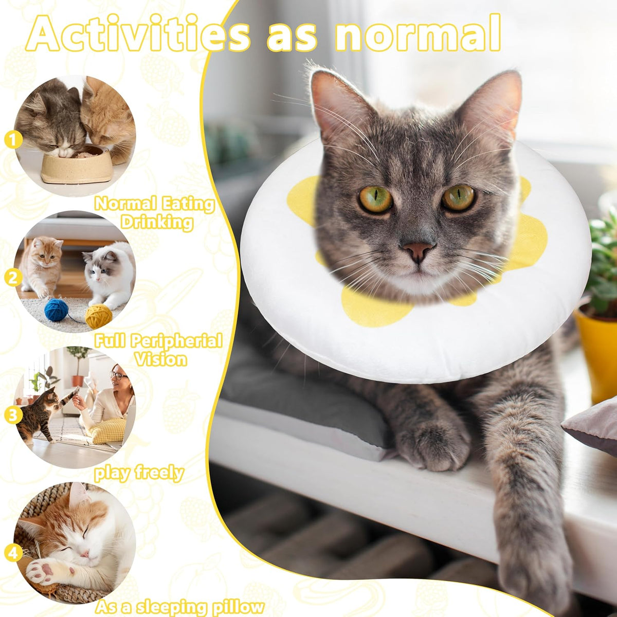 Cat Cone Collar Soft, Adjustable Cat Recovery Cone (Egg, M)