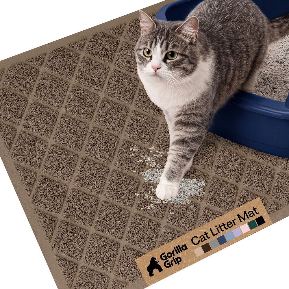 GORILLA GRIP Cat Litter Mat, Coiled Mesh Trapping Mats, 24x17 Brown