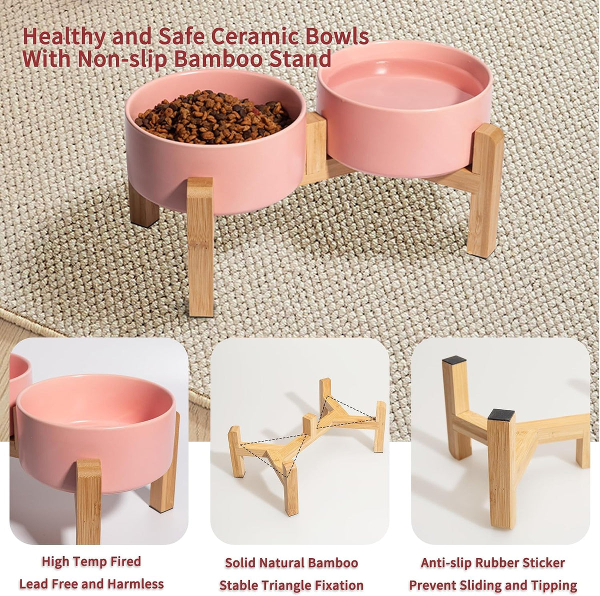 Elevated Ceramic Dog Bowl, 3.6 Cups Dog Food and Water Bowl Set with Stand | 6.1'' Double Dog Feeding Dishes, Non-Slip Raised Dog Feeder for Small and Medium Breeds, 28.74 OZ / 850 ML, White