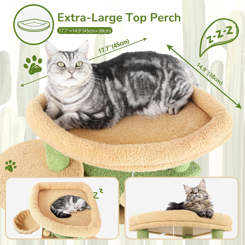 Globlazer 66in Cactus Corner Cat Tree for Indoor Large Cats, C66, Green