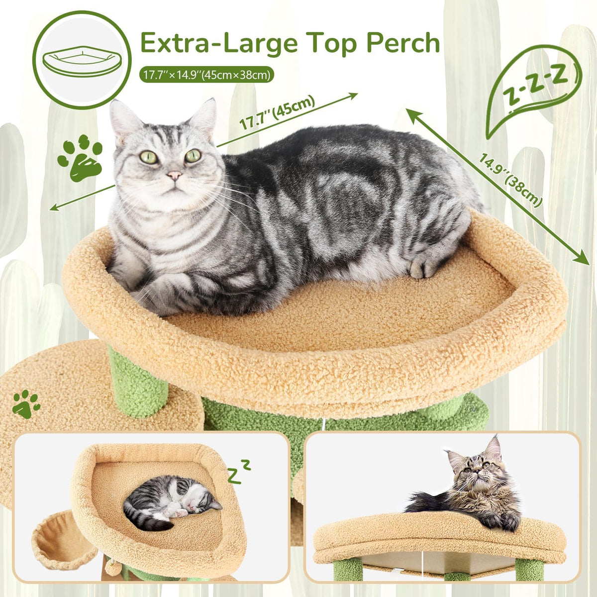 Globlazer 66in Cactus Corner Cat Tree for Indoor Large Cats, C66, Green