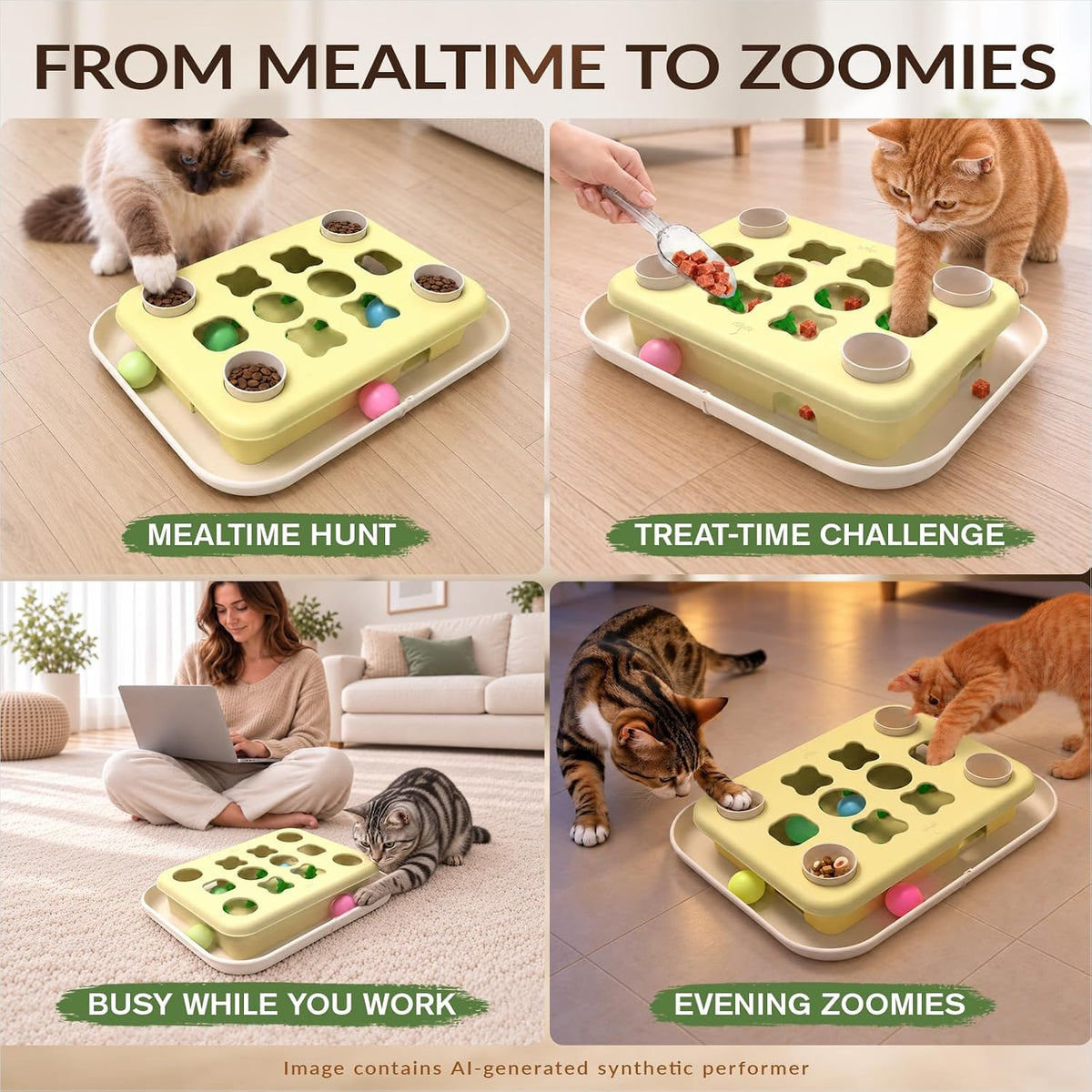 KADTC 3-in-1 Cat Puzzle Toy, Peek-and-Play Box, Track Balls for Indoor Cats