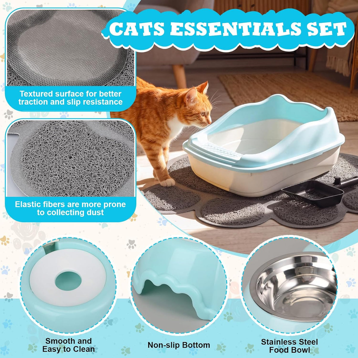 8 Pcs Kitten Supplies Starter Kit Cat Starter, Handbag, Blue