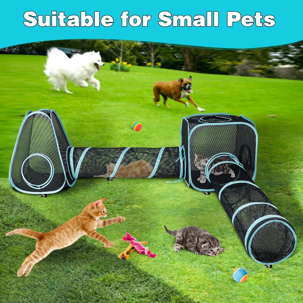Outdoor Cat Enclosure, 4-in-1 Cat Tent Tunnel Playpen Set