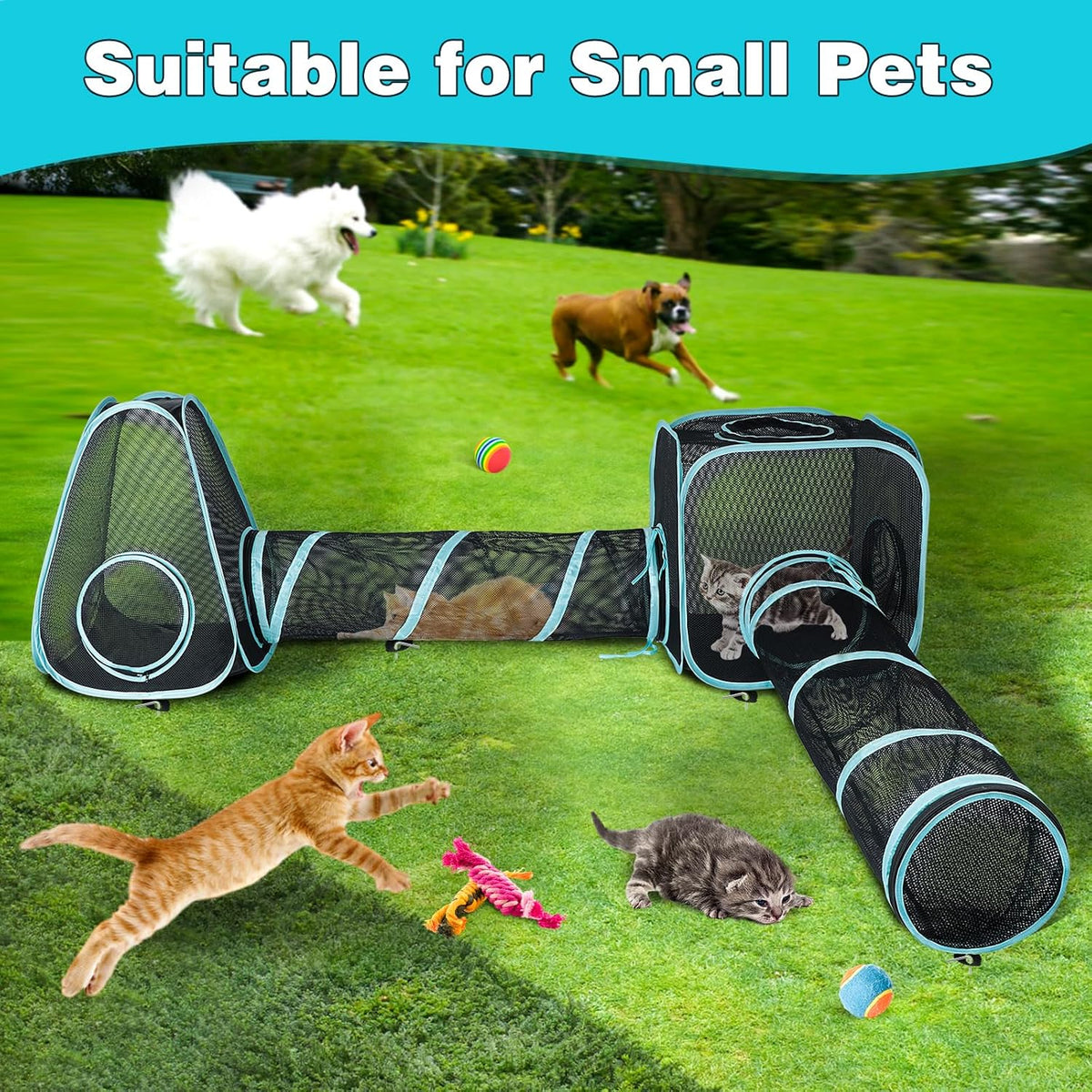 Outdoor Cat Enclosure, 4-in-1 Cat Tent Tunnel Playpen Set