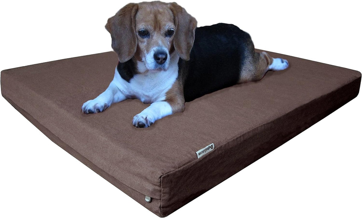 Dogbed4less Orthopedic Small Medium Gel Memory Foam Pet Bed with Washable Denim Cover, Waterproof Liner and Extra External Case 35X20X4 Inch