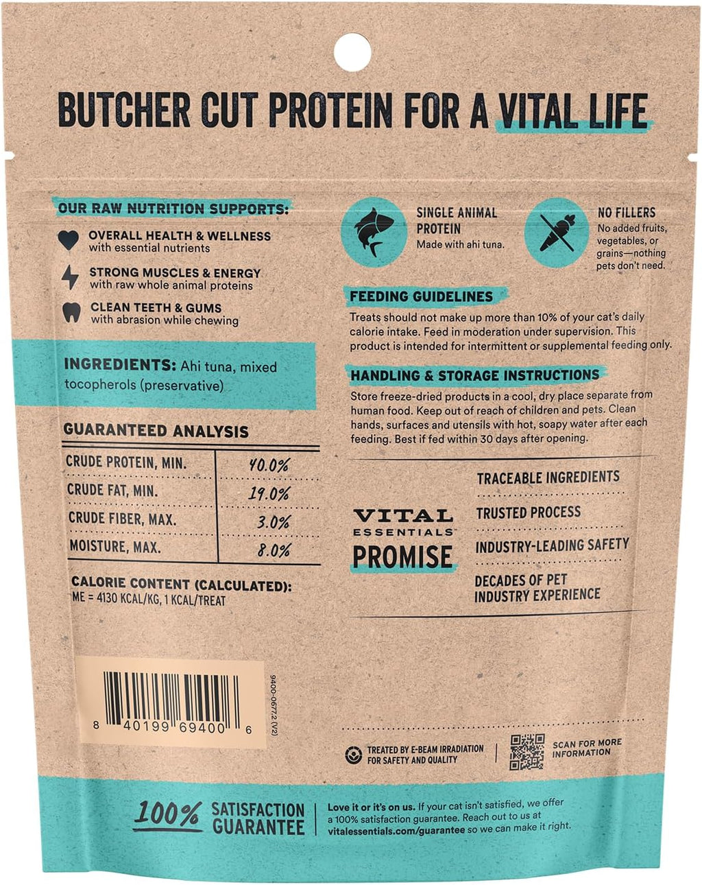 Vital Essentials Freeze Dried Cat Treats, Ahi Tuna Bites, 1.1 oz Bag
