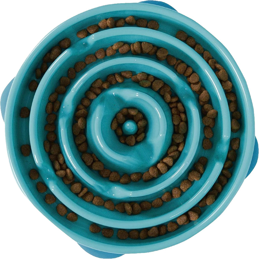 Outward Hound Fun Feeder Slo Bowl – Large 4‑Cup Capacity, Slow Feeding, Medium to Large Dogs, Non‑Slip, Turquoise, Drop Pattern | Slows Fast Eaters, Can Aid Digestion, Holds 4 Cups Dry or Wet Food, Non-Slip Base, Easy Clean, No BPA, Medium to Large Dogs 