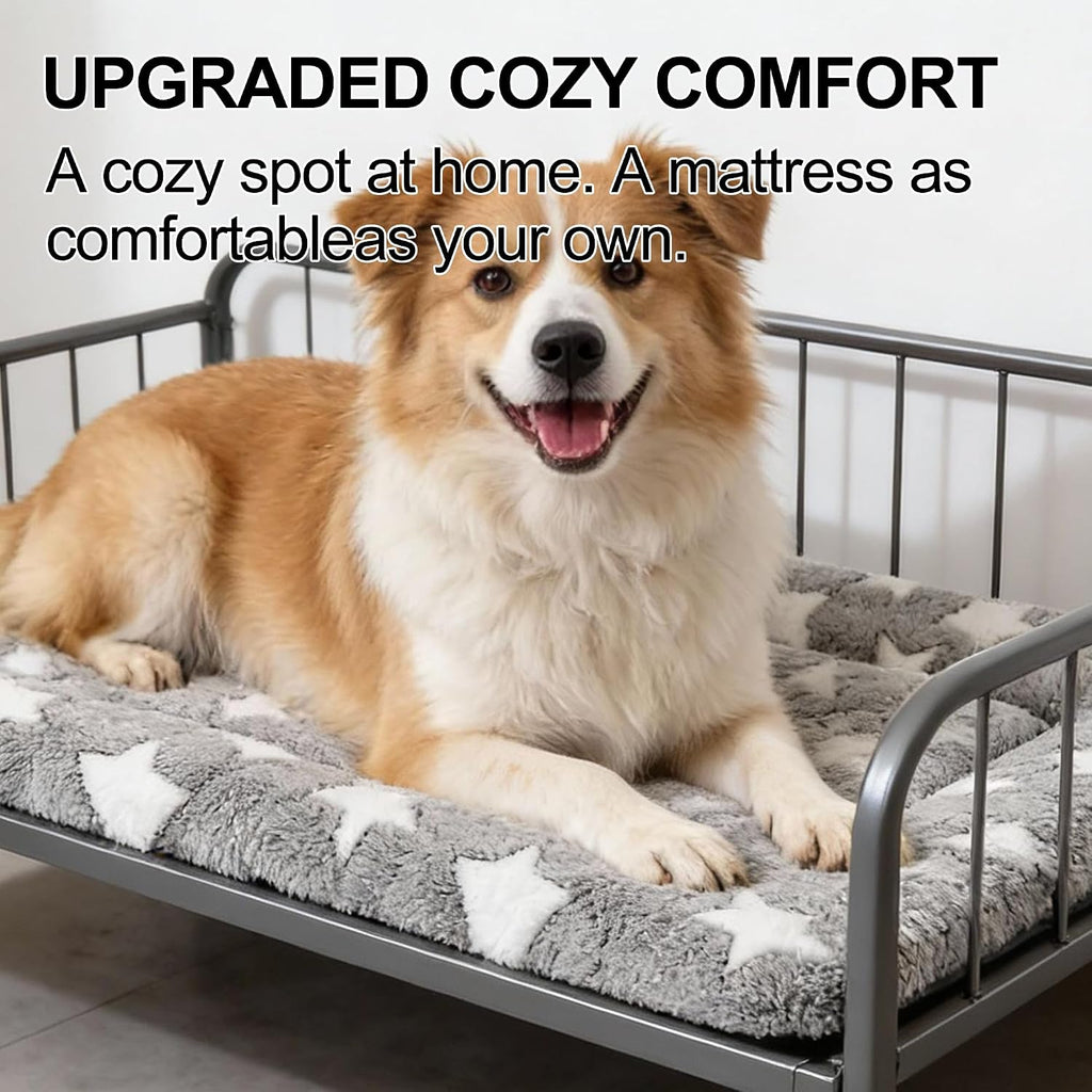 Dog Crate Mat, 4 Piece Reversible Pet Bed, Polyester, Machine Washable, Small Dogs & Cats, Rectangular(Gray Star, 30" L x 20" W x 1.5" Th)