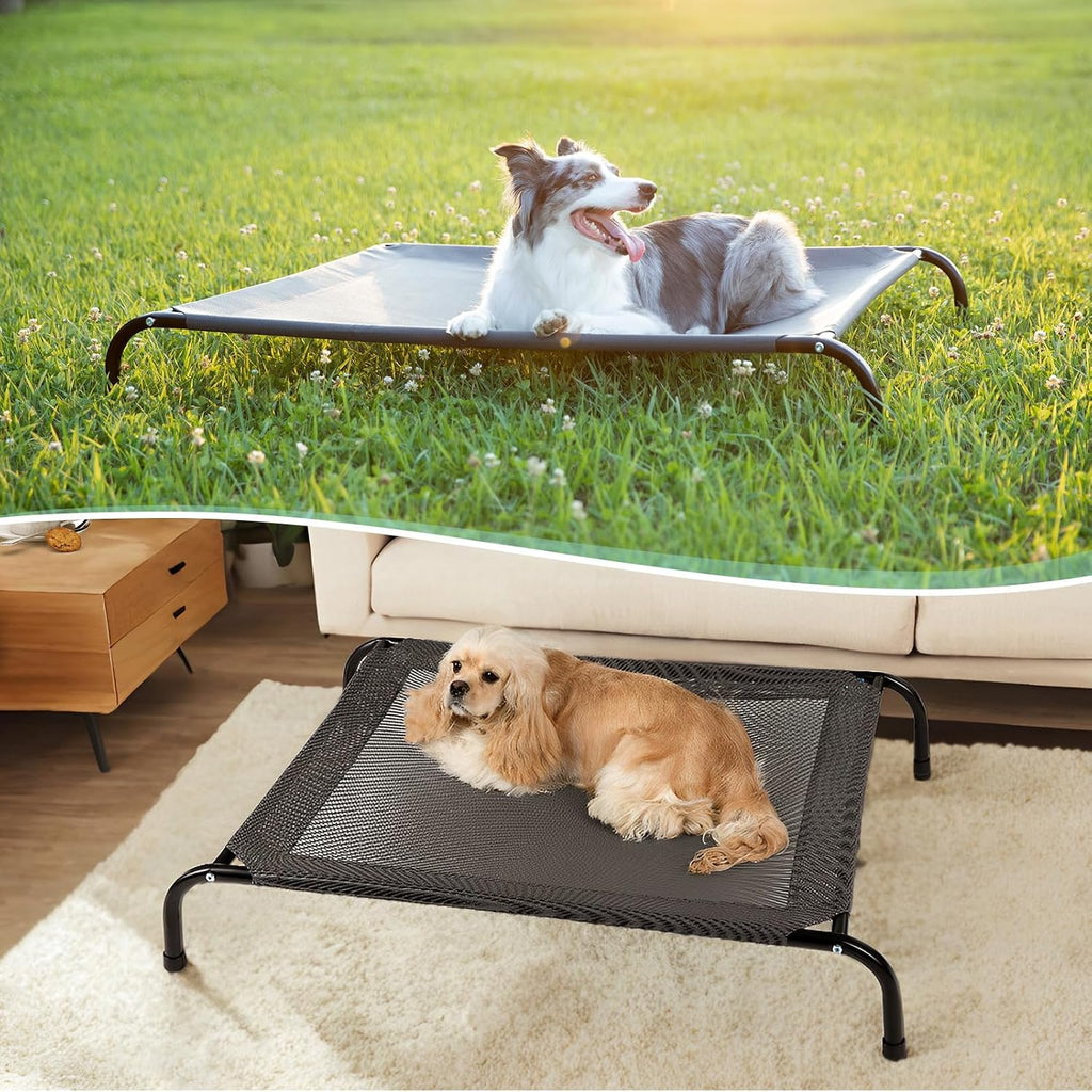 Cooling Elevated Dog Bed for Extra Large Dogs with Non-Slip Floor Protectors & Breathable Mesh, XL Raised Indoor & Outdoor Dog Cot Hammock, 54" L x 35" W x 8" Th, X-Large, Grey