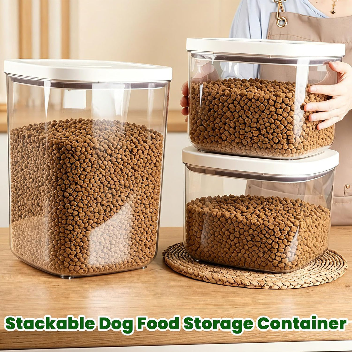 TBMax Dog Cat Food Storage Container 10 Lbs, Stackable Pet Food Dog Treat Container with Pop Up Lids, Airtight Food Storage Bin for Kitchen Organization