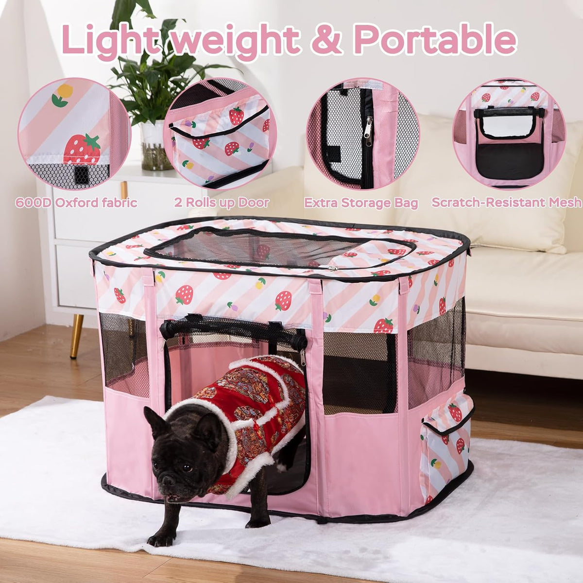 XRG Foldable Pet Playpen,Indoor Cat cage Puppy Crates M(31.5"x23.6"x21.7")