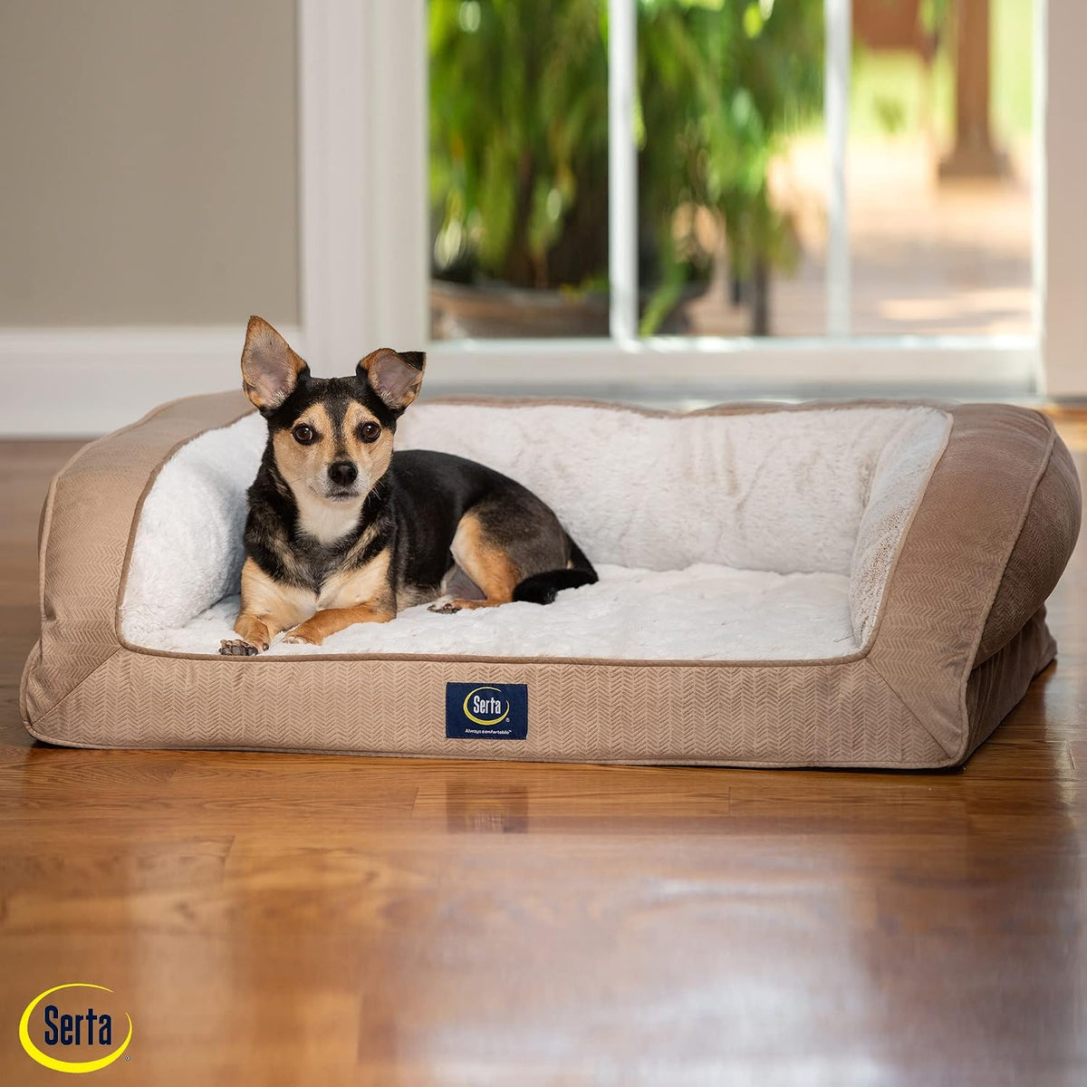 Serta Orthopedic Quilted Couch Dog Bed for Pets, Desert Sand (X-Large)