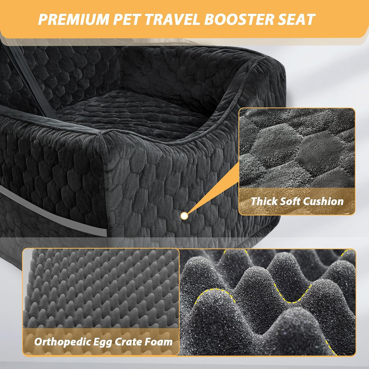 Dog Car Seat for Small/Medium Dogs, Memory Foam Dog Booster Seat, Travel Safety with Washable Removable Cover, Storage Pockets for Dogs up to 35 lbs(Black)