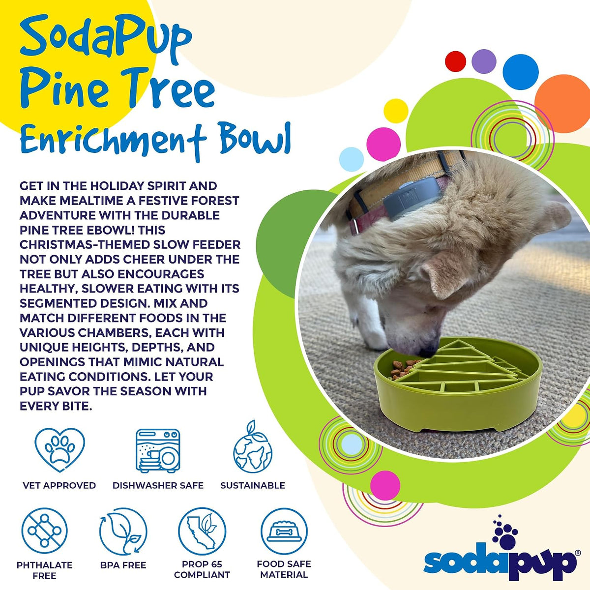 SodaPup Pine Tree Enrichment Bowl – Durable Slow Feeder Bowl Made in USA from Non-Toxic, Pet-Safe, Food Safe Material for Mental Stimulation, Slowing Down Eating, Healthy Digestion, & More