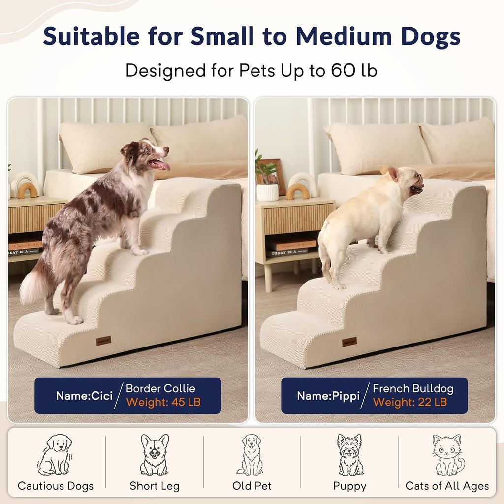Dog Stairs for High Beds, 26" H 5-Step Pet Ramp for Small & Medium Dogs