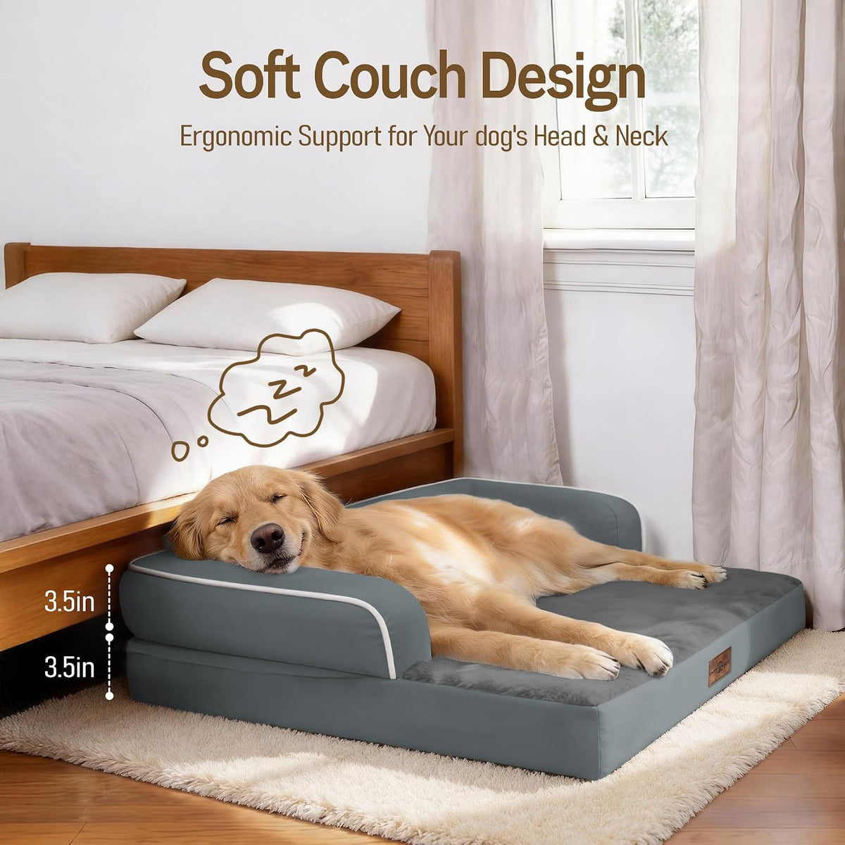 Comfort Expression Washable Dog Bed with Bolster for Medium to Large Dogs