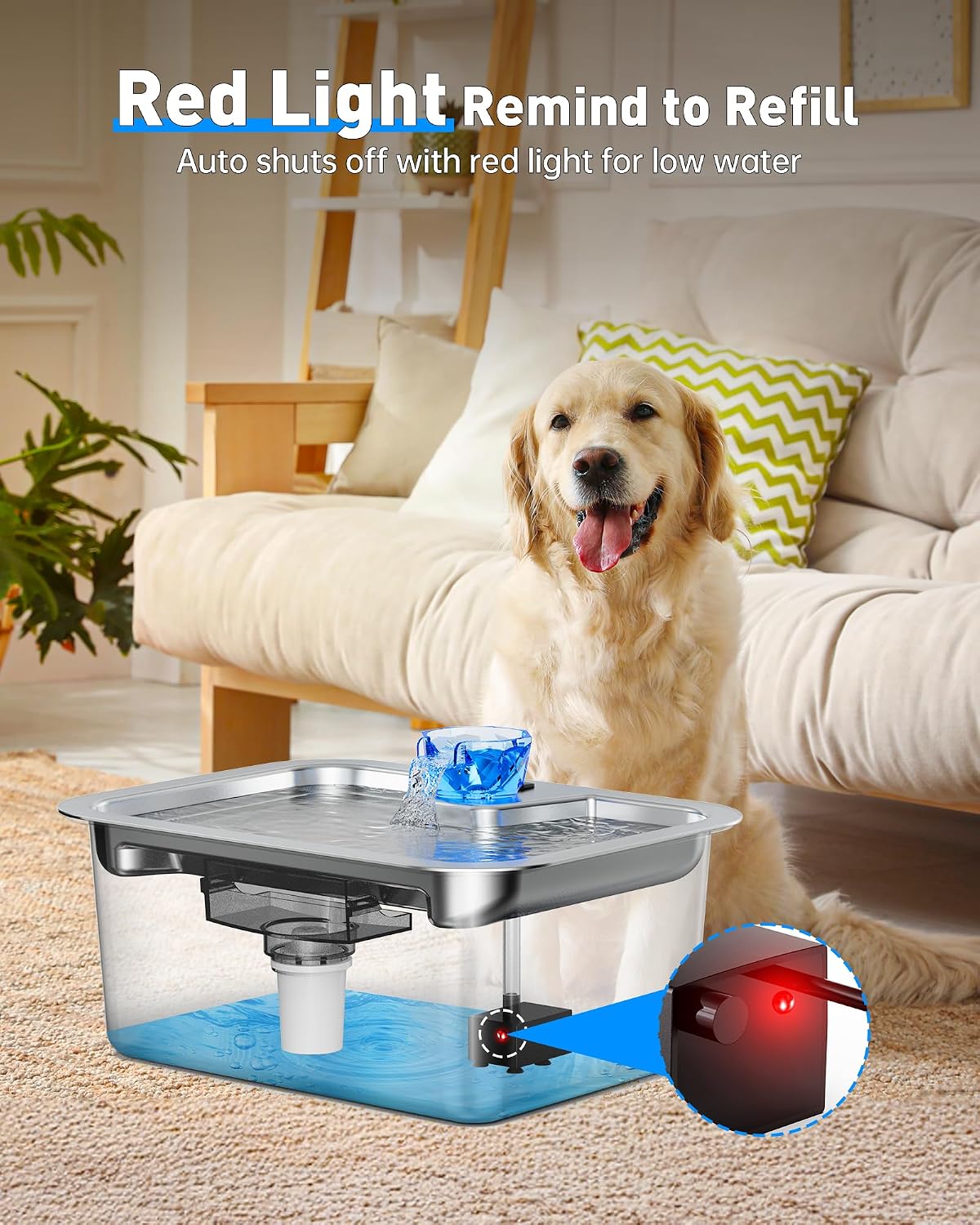 Replacement Dog Water Fountain Pump for lesotc Stainless Steel Pet Fountains, Quiet Cat Water Bowl Dispenser Pump with LED Low Water Shut Off, Fits 3 Gallon Large Dog Models D2223 D2322 D2341 D2419