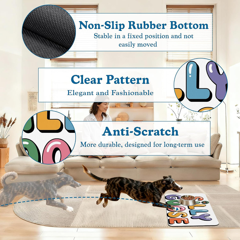 Silly Goose Pet Food Mat for Cats and Dogs–Absorbent Quick Dry Feeding Placemat, Non Slip Rubber Base, Waterproof Bowl Mat for Indoor Use, Pet Supplies 12"x20"