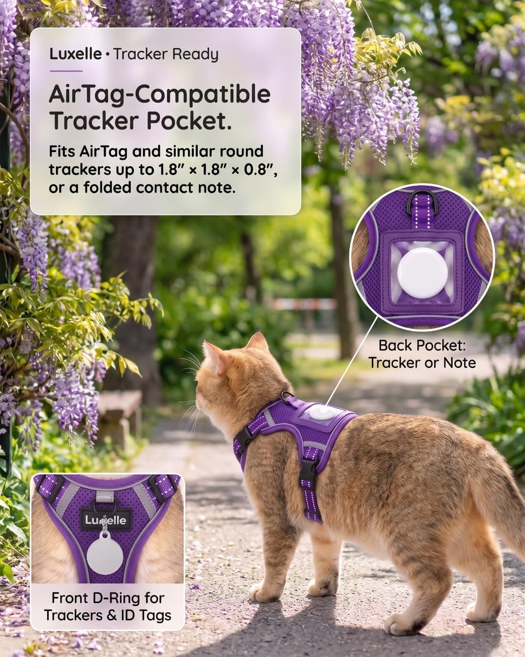Luxelle Escape Proof Cat Harness with Retractable Leash & Wrist Strap Set