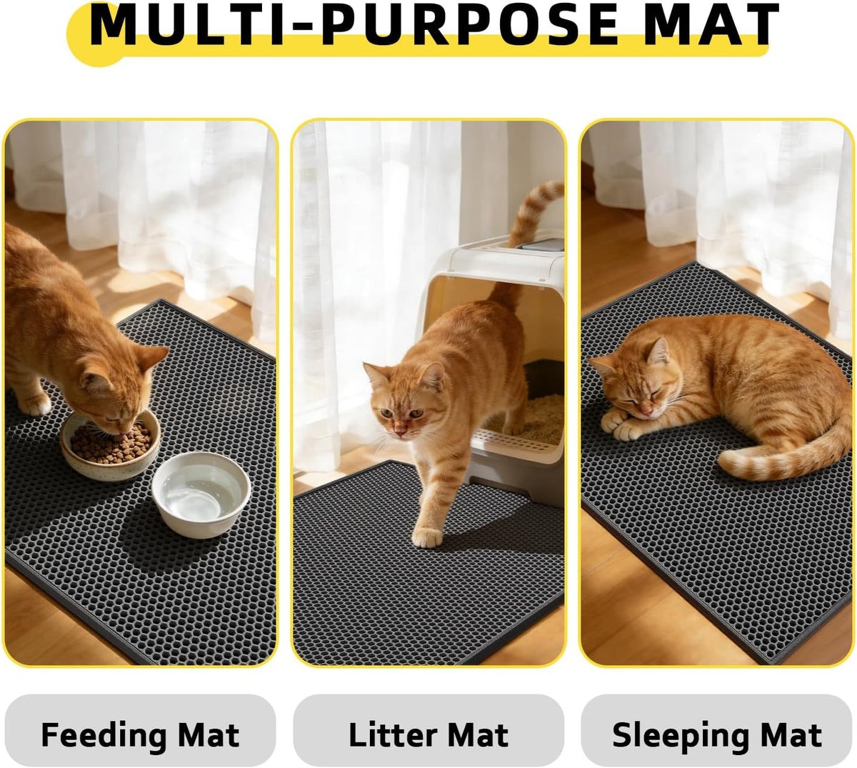 Cat Litter Mat, 30"x24", Waterproof, Easy to Clean (Black-1Pack) | Double-Layer Honeycomb for Effective Litter Trapping, Premium Durable EVA, Non-Slip, Paw-Friendly Soft Surface