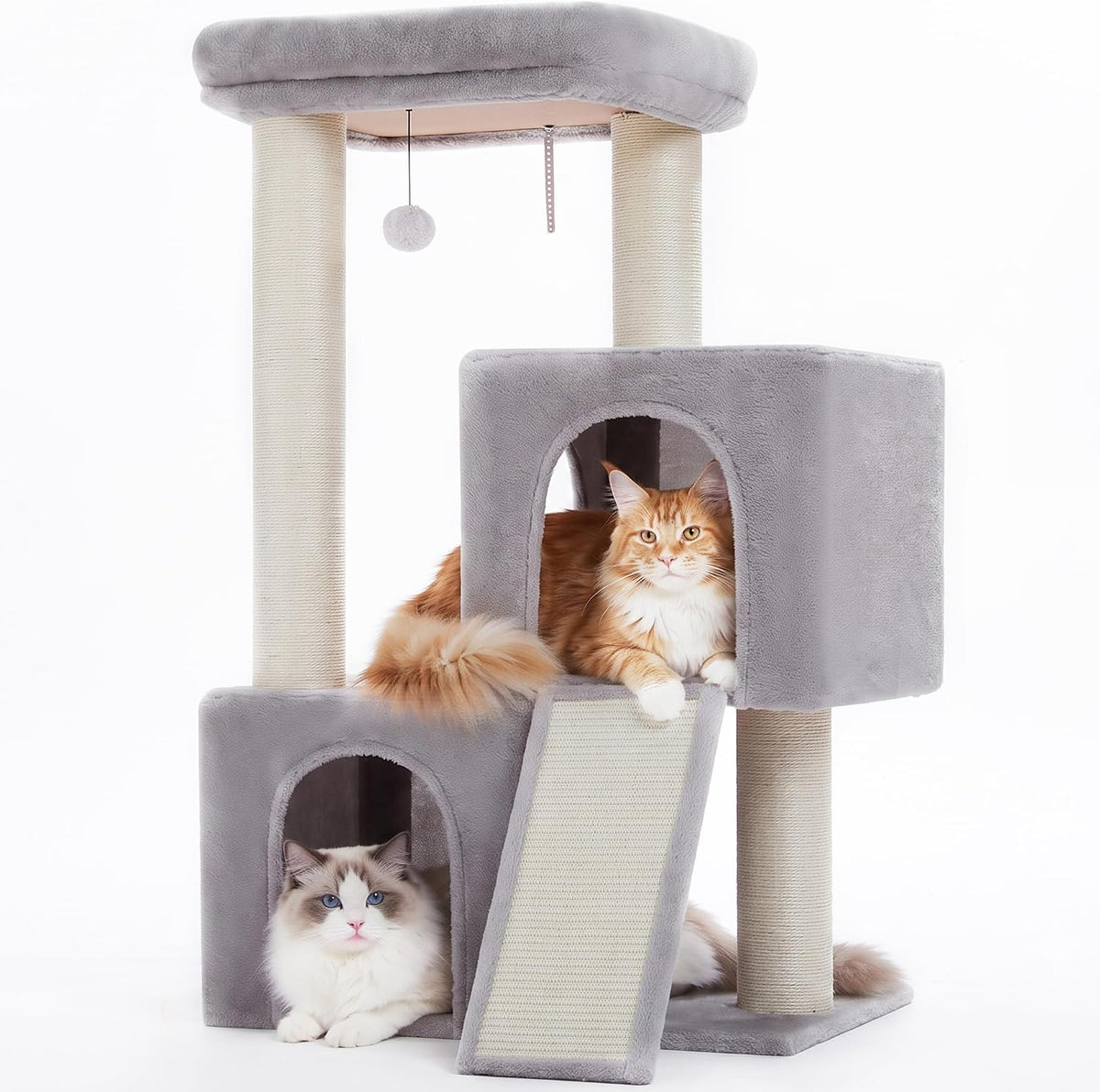 PAWZ Road Large Cat Tree, 45" Heavy Duty Cat Tower with Dual Condos, Gray