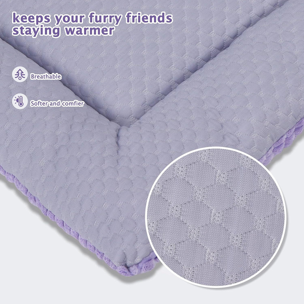 Dog Bed Mat, Crate Pad Reversible,Soft Kennel Washable Crate Mat (Cool and Warm),Pet Sleeping Mattress for Small Medium Dogs XB009 (24''x18'',Corn Velvet Purple)
