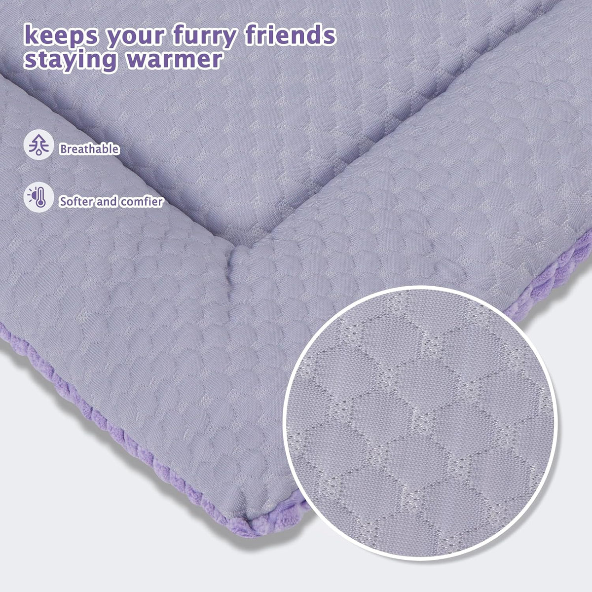 Dog Bed Mat, Crate Pad Reversible,Soft Kennel Washable Crate Mat (Cool and Warm),Pet Sleeping Mattress for Small Medium Dogs XB009 (24''x18'',Corn Velvet Purple)
