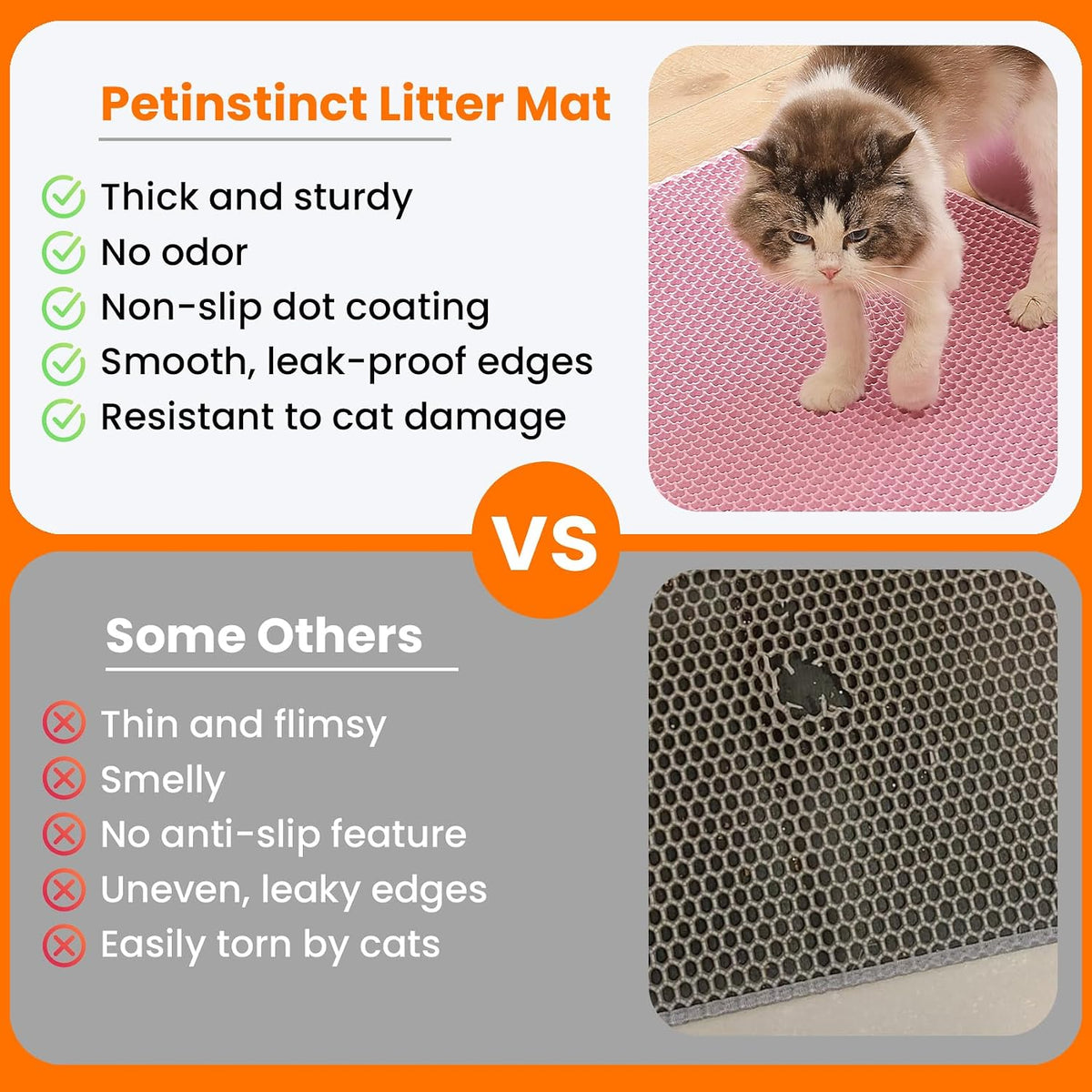 Cat Litter Mat, Double Layer Honeycomb Litter Box Mat | 24x18”, Efficient Litter Trapping, Easy to Clean, Waterproof, Non-Slip, Soft on Paws, Scratch Resistant, Pink, Large