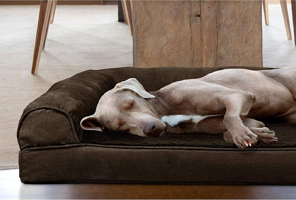 Furhaven Orthopedic Dog Bed for Large Dogs w/ Removable Bolsters & Washable Cover, For Dogs Up to 125 lbs - Plush & Suede Sofa - Espresso, Jumbo Plus/XXL