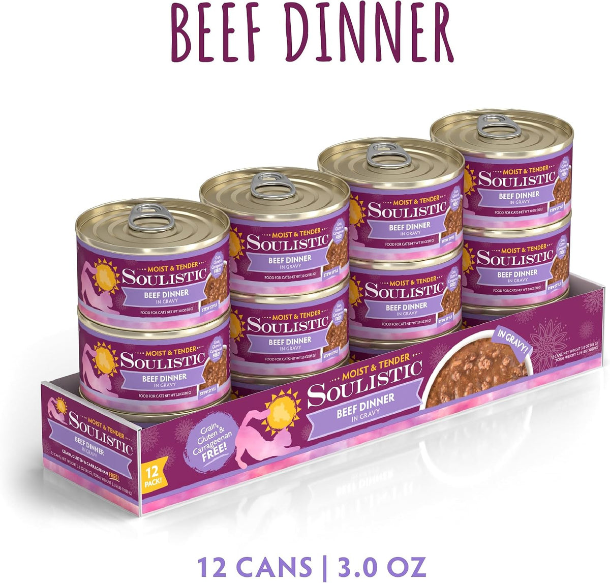 Soulistic Moist and Tender, Beef Dinner in Gravy 3oz Can, Pack of 12