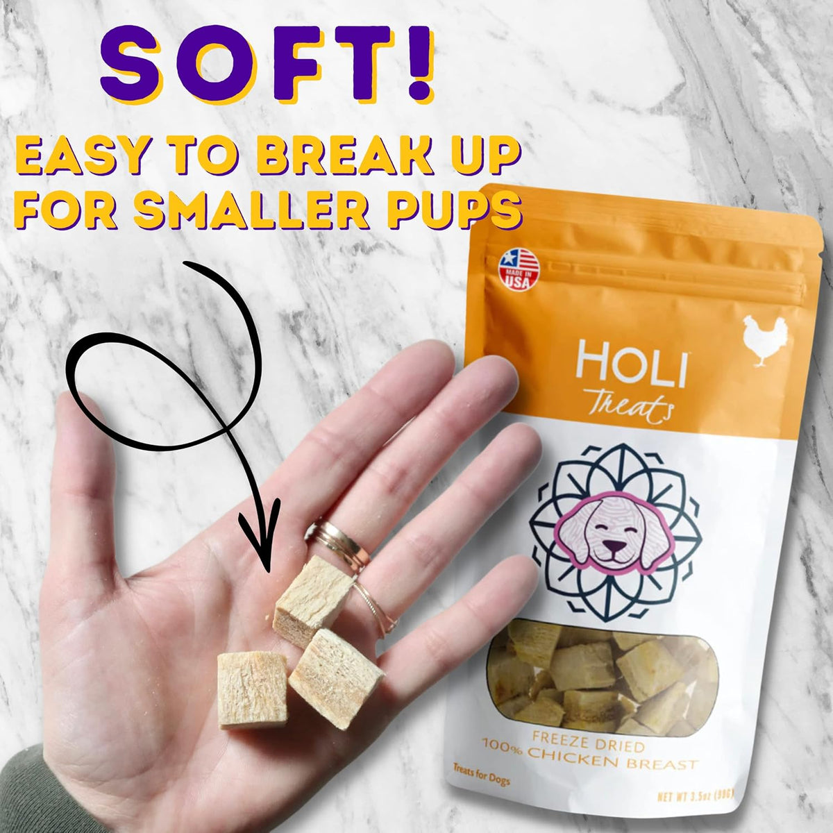 HOLI Freeze Dried Chicken Breast Dog Treats. Single Ingredient Freeze Dried Chicken Treats for Dogs. Healthy All Natural Dog Snack Made from 100% Breast Meat. High Value Training Treat. 1.75 oz