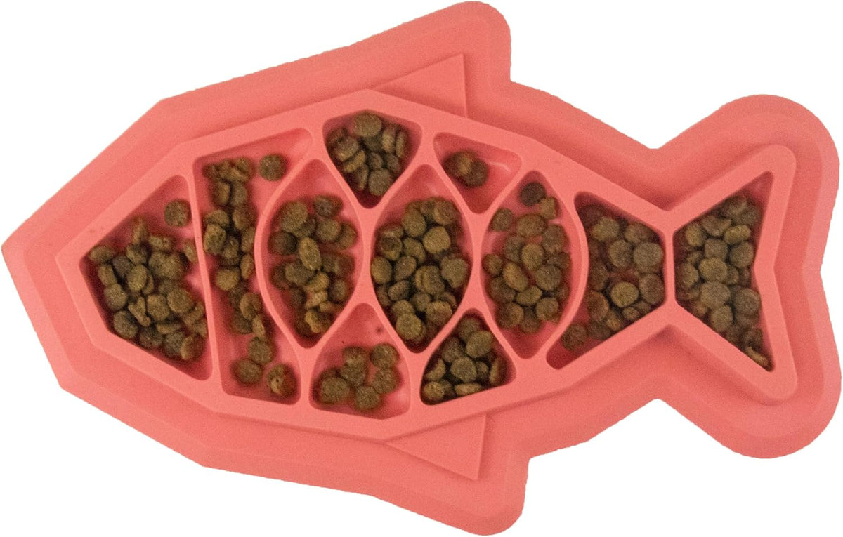 Catstages Fishie Fun Feed Mat – Non-Slip Slow Feeder Mat for Cats with Catnip, Crinkle Sounds & Engaging Play, ½ Cup Food Capacity, Pink