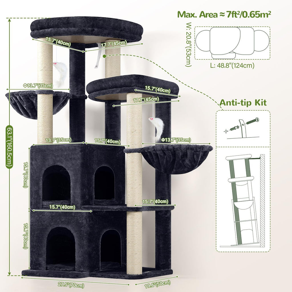 Globlazer Cat Tree Tower for Indoor Cats Large Adult, S63, Dark Grey