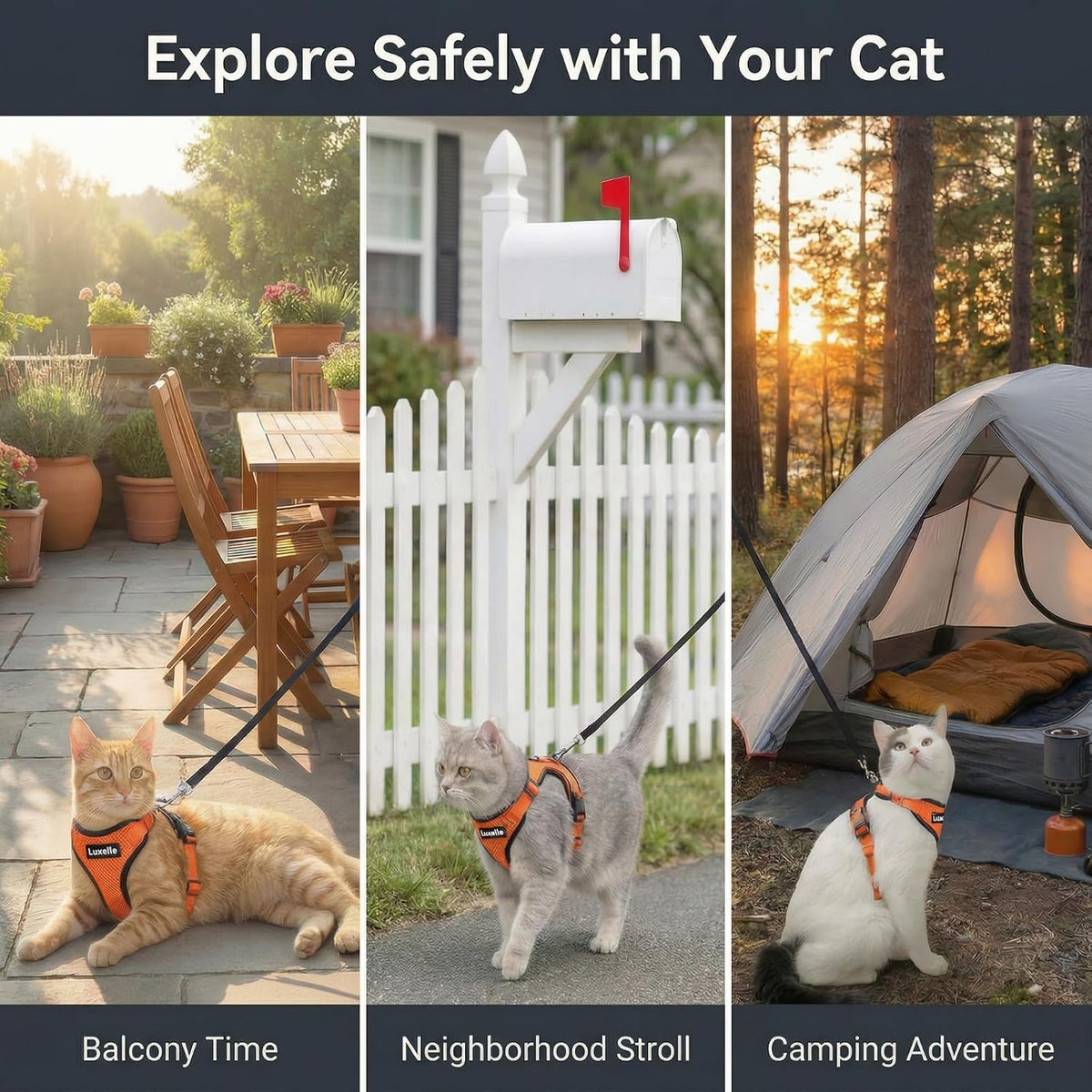 Luxelle 2 Pack Escape-Proof Cat Harness and Leash Set for Walking – Adjustable No Pull Soft Vest with Easy-Wear Buckle, Reflective Straps, Breathable Mesh – Outdoor Travel Harness for Cats & Kittens