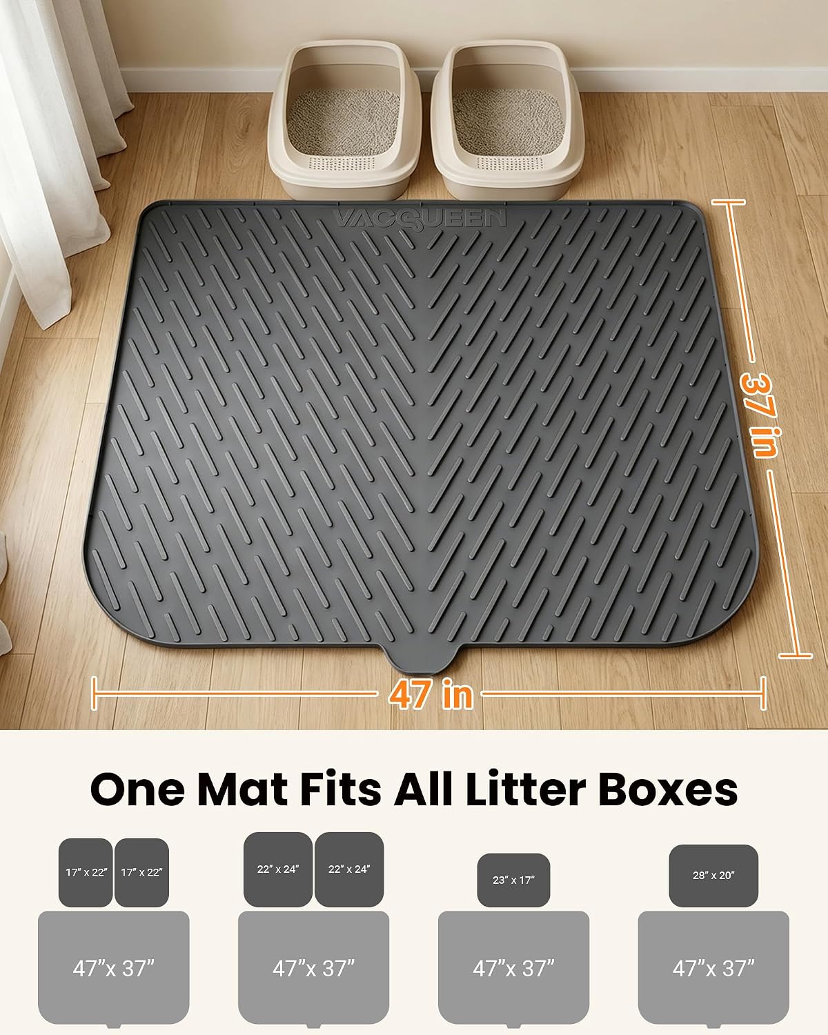 Cat Litter Mat, 47" x 37" Extra Large Cat Litter Box Mat, Silicone Waterproof Litter Trapping Mat for Scatter Control Soft on Kitty Paws Non-Slip Easy to Clean (Dark Grey) | Waterproof Litter Trapping Mat for Scatter Control, Soft on Cat Paws Non-Slip ...
