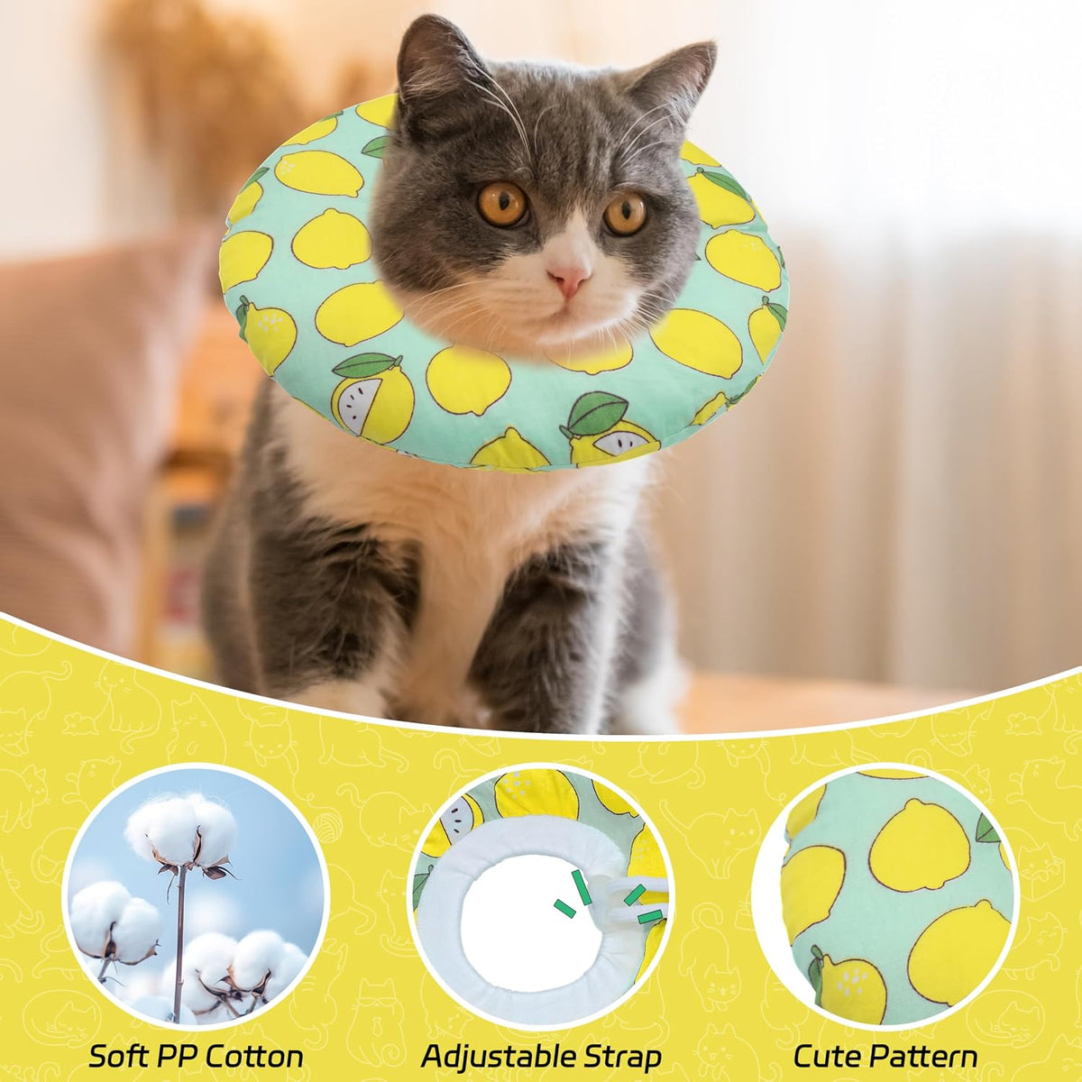 Seyezo Cat Cone Collar Soft, Adjustable Cat Recovery Collars, Green Lemon L