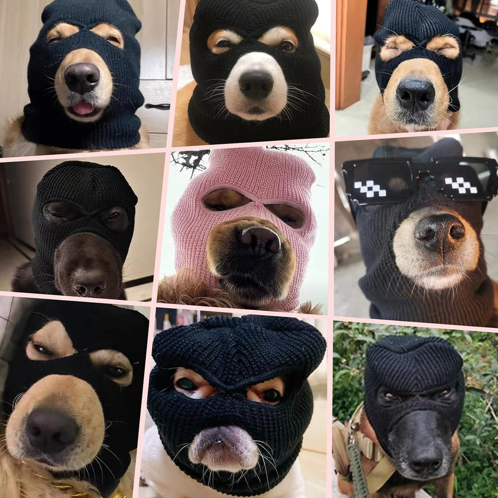 HOWWFALY Dog Halloween Christmas Costume Ear Muffs Noise Protection Knitted Dogs Ears Warm Hats Dog Robbers & Thieves Mask Funny Pet Cosplay for Medium Large Dog(Pink Mask)